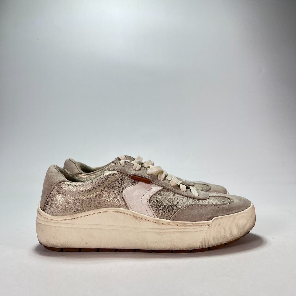 Dr. Scholl's Time Off Win Oyster Grey Metallic Platform Sneakers Women's Sz 7.5M